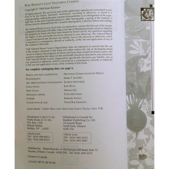 Rose Reisman LIGHT Vegetarian Cooking 1998 Cookbook Recipes Trade PB - Picture 4 of 8